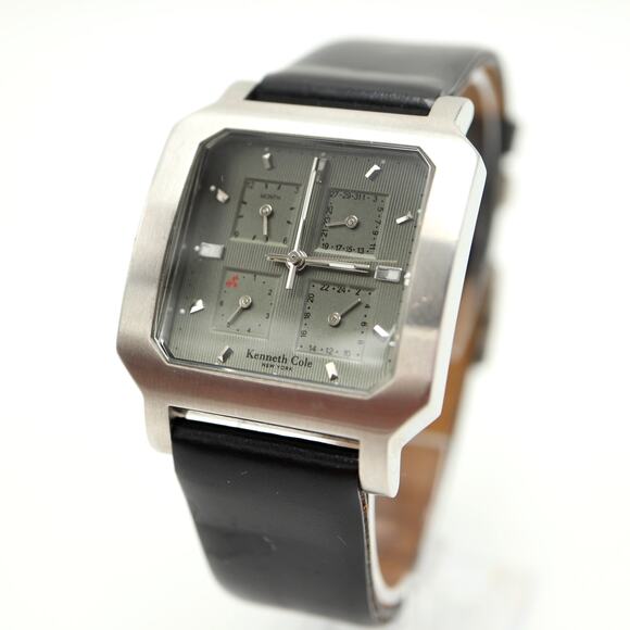 Kenneth Cole Full Calendar Unisex Watch 33mm Green Gray Square Dial New Battery - Picture 1 of 16